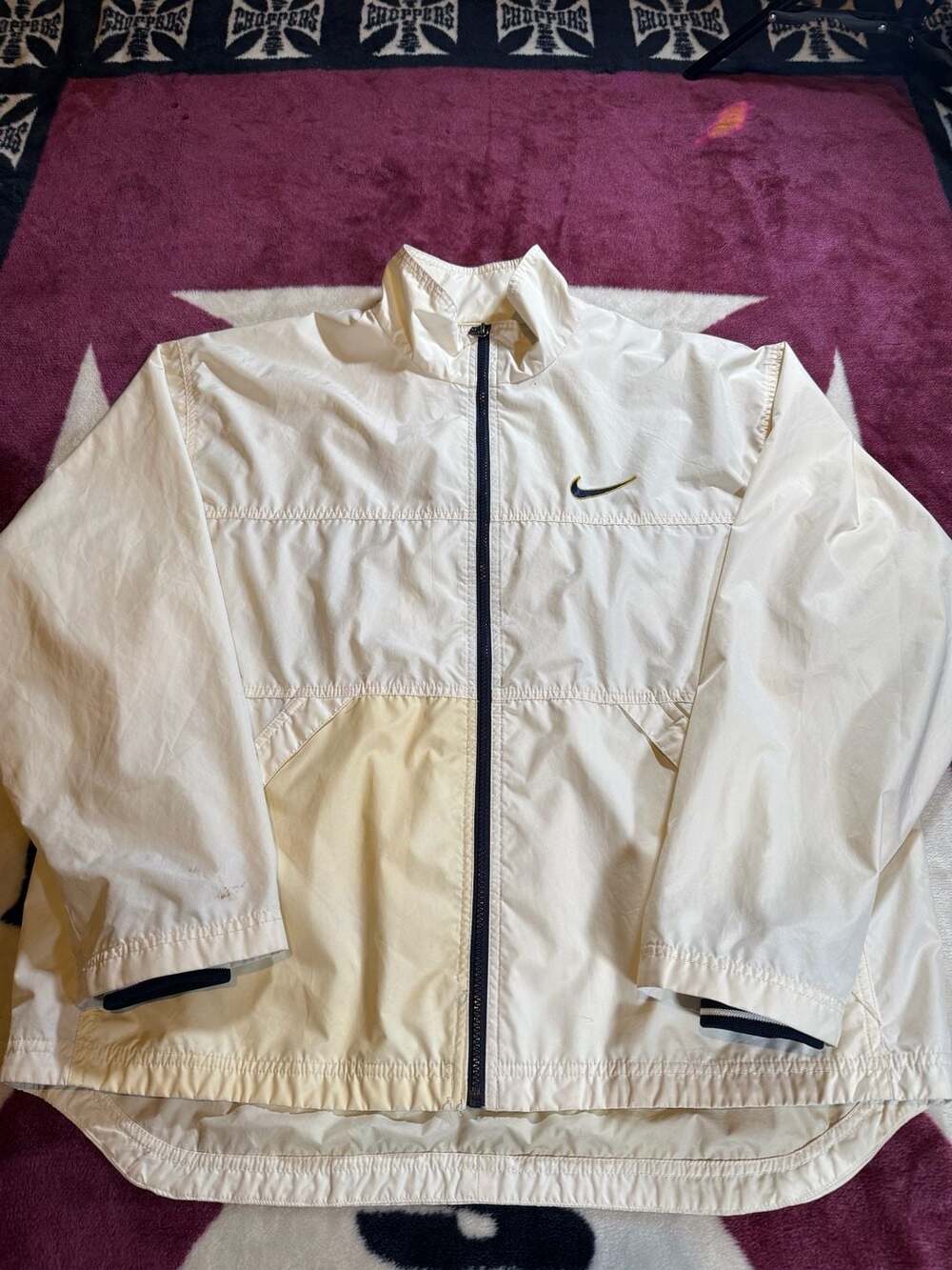 Nike Vintage Full Zip Windbreaker Jacket Size M White Center Swoosh